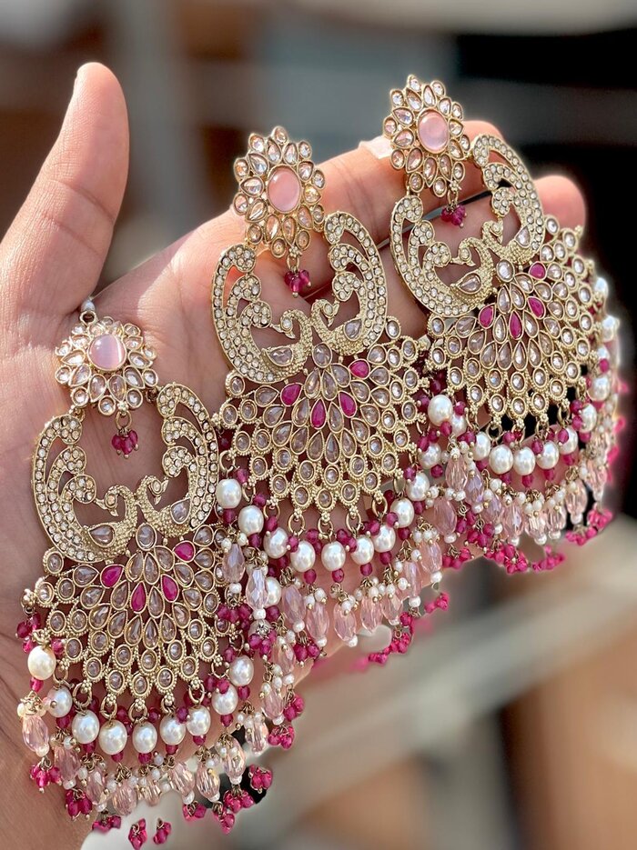Big Size Pakistani Reverse Ad Statement Earrings And Tika